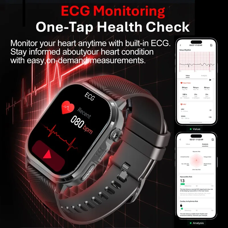 Smart Watch with 1.952-inch Display AI Health Analysis & SOS & EGG &Real-Time GPS for Man Woman Outdoor Exercise Pedometer