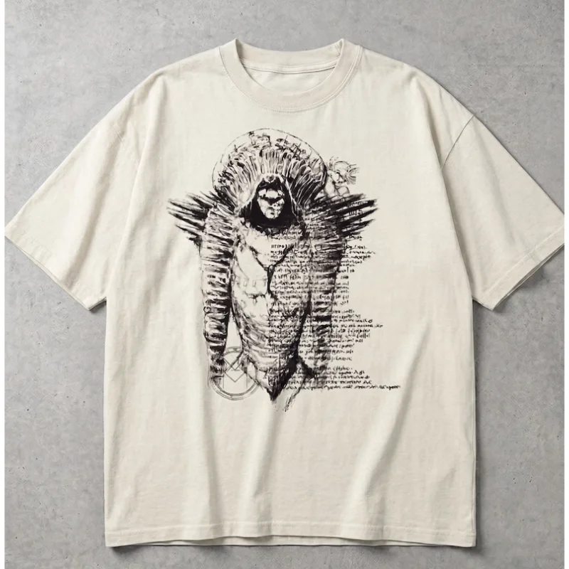 Dark Horror Fear and Hunger T-Shirt Vintage Sketch Monster Manuscript Print Indie RPG Game Unisex O-neck Casual Short Sleeve Tee