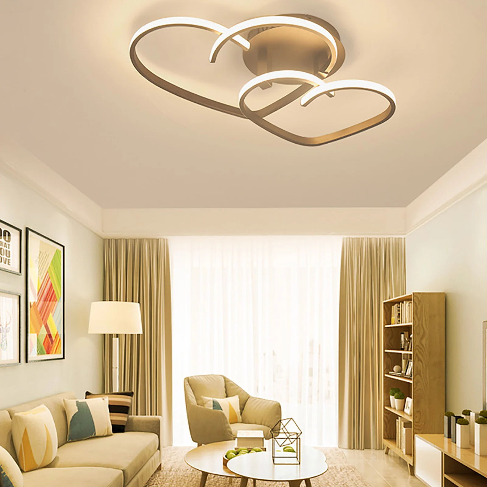 Heart-Shape LED Ceiling Lamp with Remote Control Dimmable Lighting 55*45*12CM