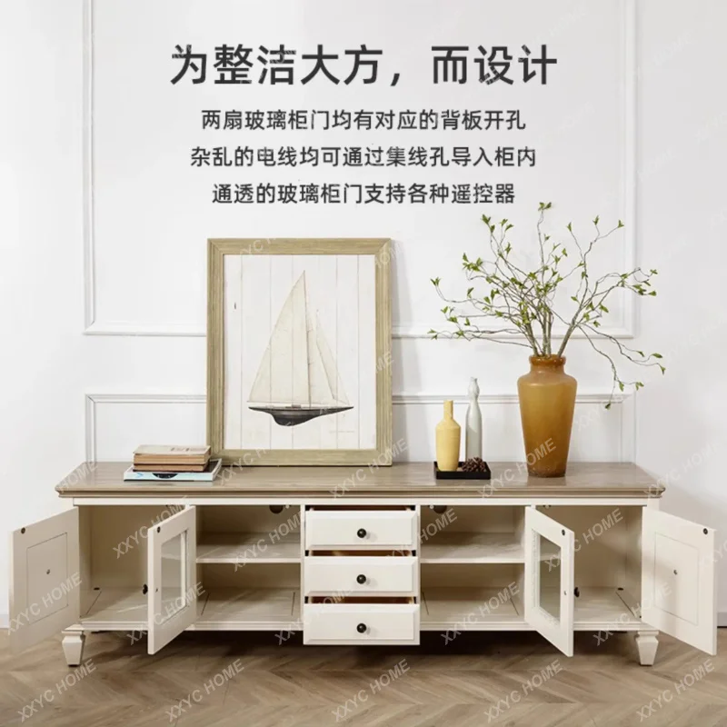XX TV cabinet pure solid wood cream white high audio-visual cabinet living room furniture coffee table combination