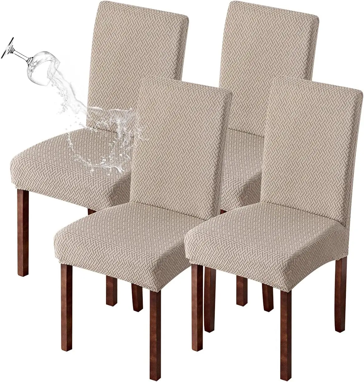 

Waterproof Chair Covers For Dining Room Set Of 4 Kitchen Chair Covers Parson Dining Chair Slipcover,Khaki