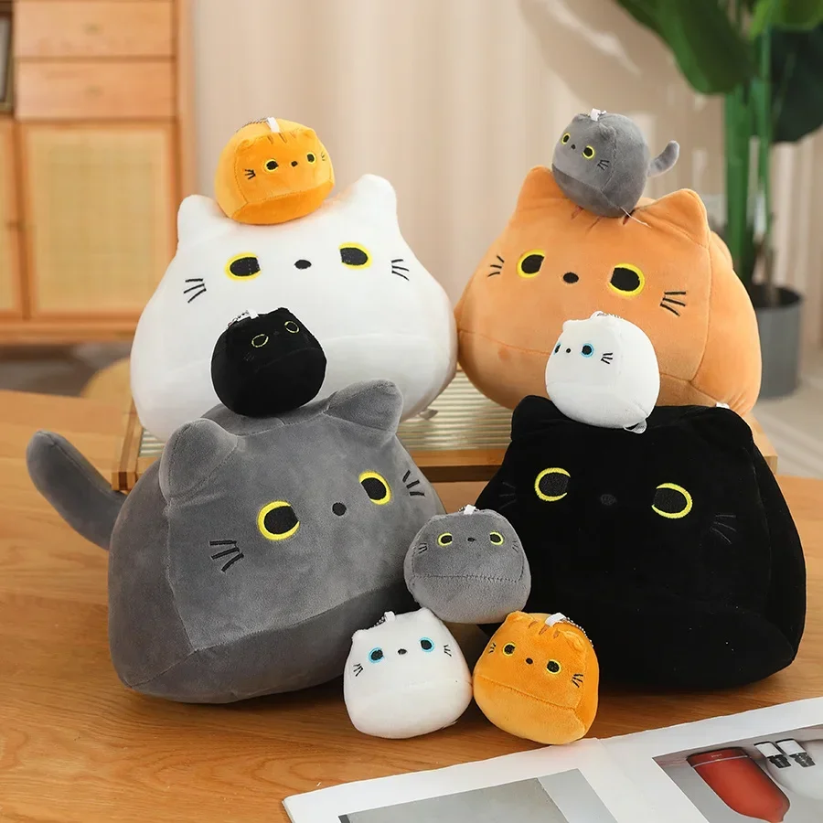 Kawaii Creative Oval Cat Plush Doll Four Baby Cat Pendants In A Big Mother Cat Body Combined Doll Super Soft Gift For Boys Girls