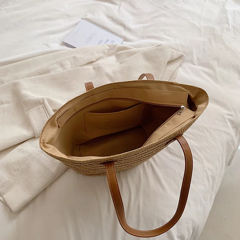 Women's Large Capacity Shoulder Bag Summer Straw Woven Basket Handbag Fashion Female Luxury Designer Beach Bag Bali Shopper Tote image 5