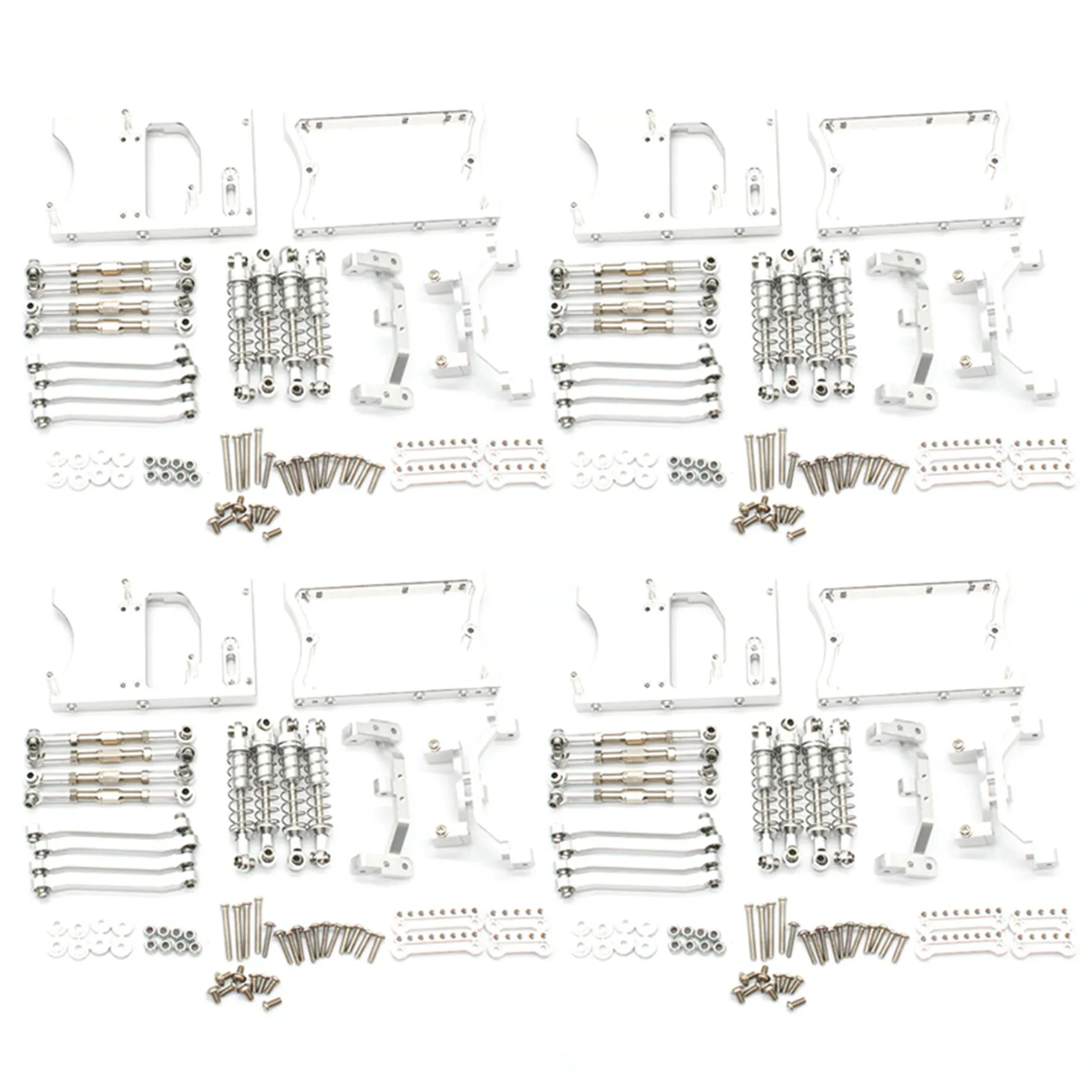 BEDW-4 Set Metal Chassis Pull Rods Servo Fixed Mount Bracket Shock Absorber For MN D90 D91 MN99S 1/12 Silver