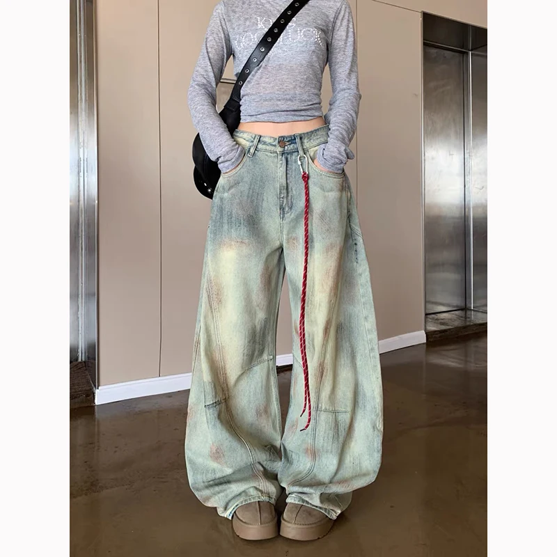 Women's Blue Y2k Baggy Jeans Harajuku Aesthetic Japanese 2000s Style Denim Trousers Vintage Cargo Pants Trashy Clothes