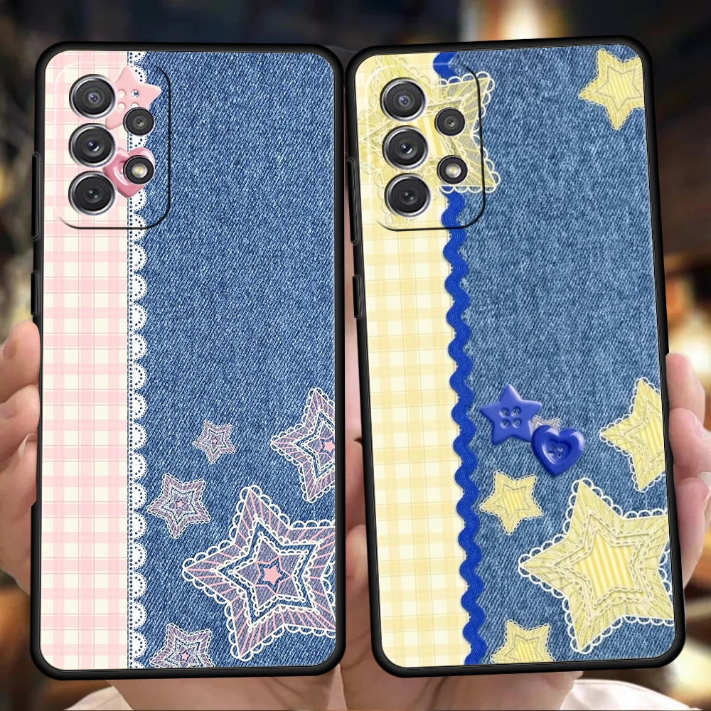 Phone Case for Samsung Galaxy A13 A15 A17 A22 A23 A25 A31 A32 A33 A35 A41 A51 A52 A55 5G Soft TPU Shell Denim Bow Fundas Capas