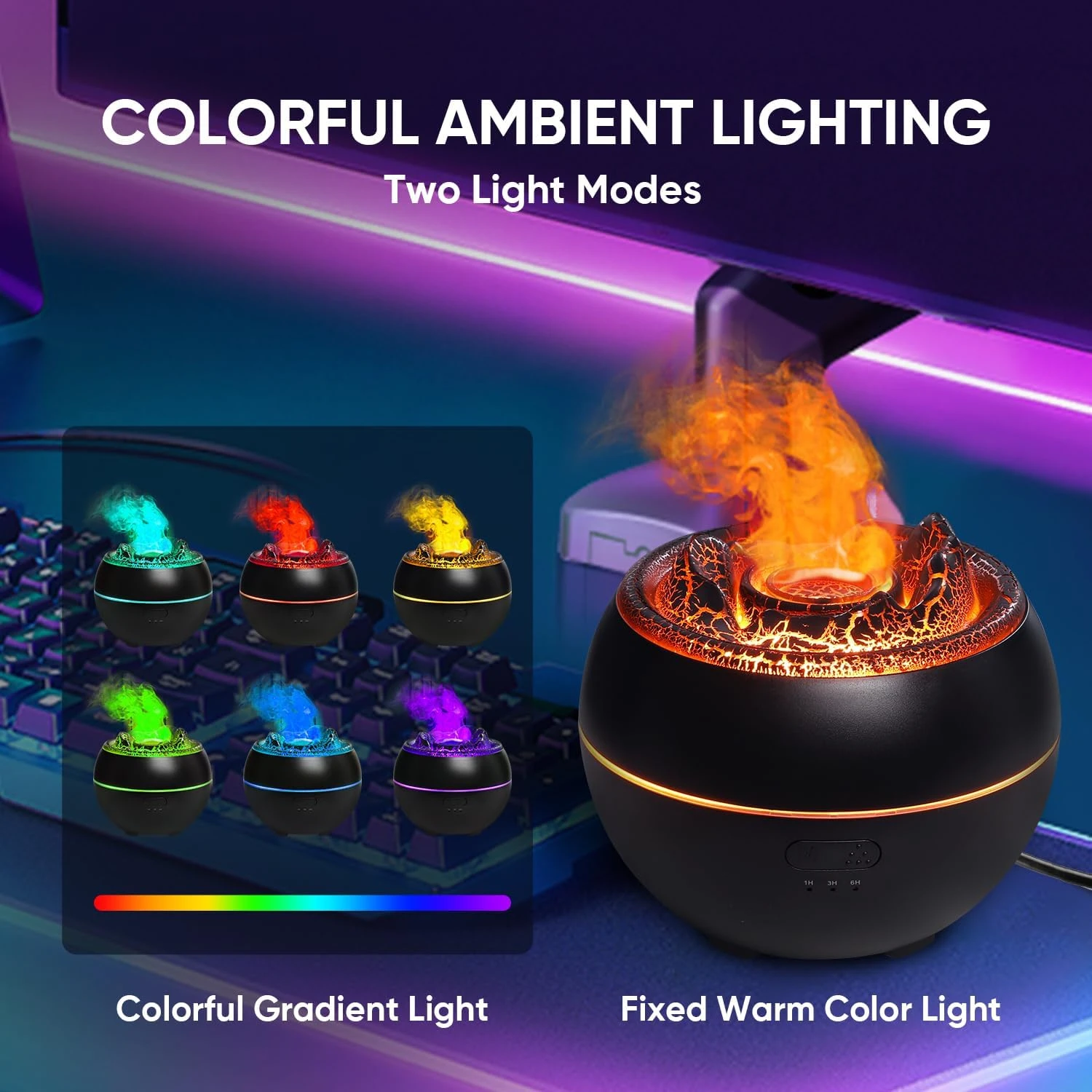 Enhance Your Space with Soothing Black Volcano Flame Ultrasonic Aromatherapy Essential Oil Diffuser - Cool Mist Humidifier for B