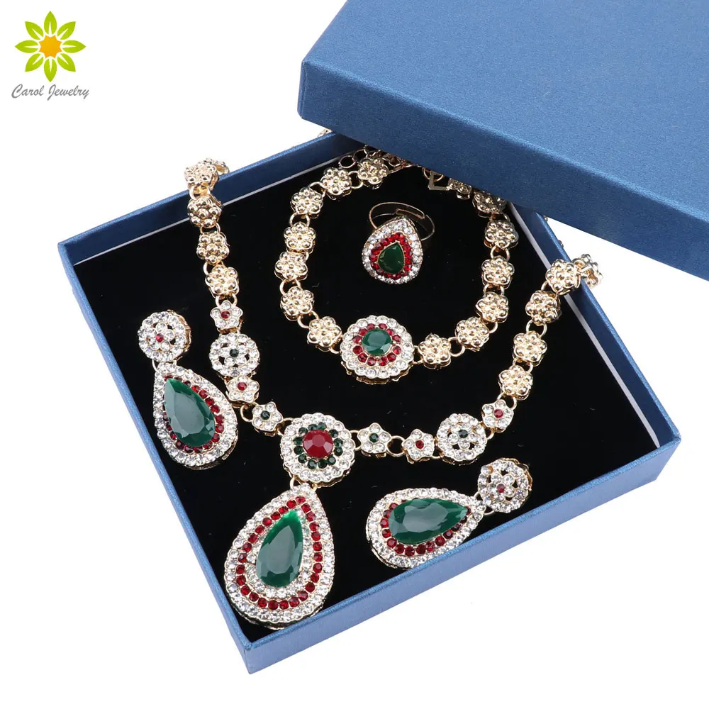 Exquisite Dubai Jewelry Set Luxury Gold Color Nigerian Wedding African Beads Jewelry Set Costume Water Drop Design Jewelry Set