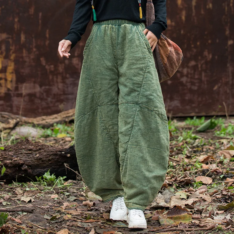 

New ramie padded cotton thickened fried bloomers literary retro cotton and linen meditation tai chi pants fashionable casual ver