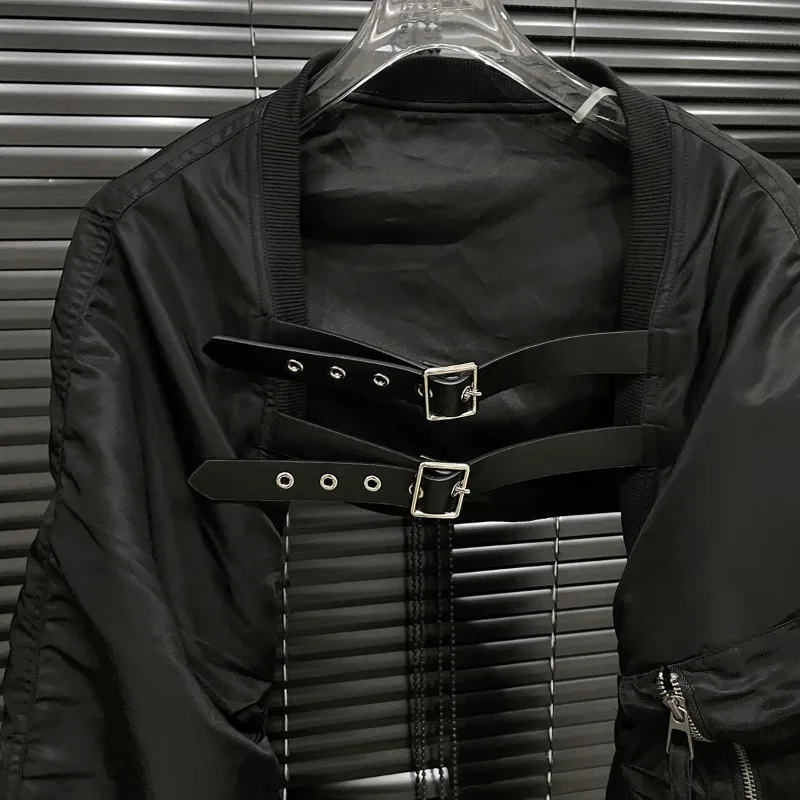 Women Jacket Irregular Type Black Short Coat Pleated Long Sleeve Buckle Decoration Motorcycle Coat 2026 Spring and Autumn New