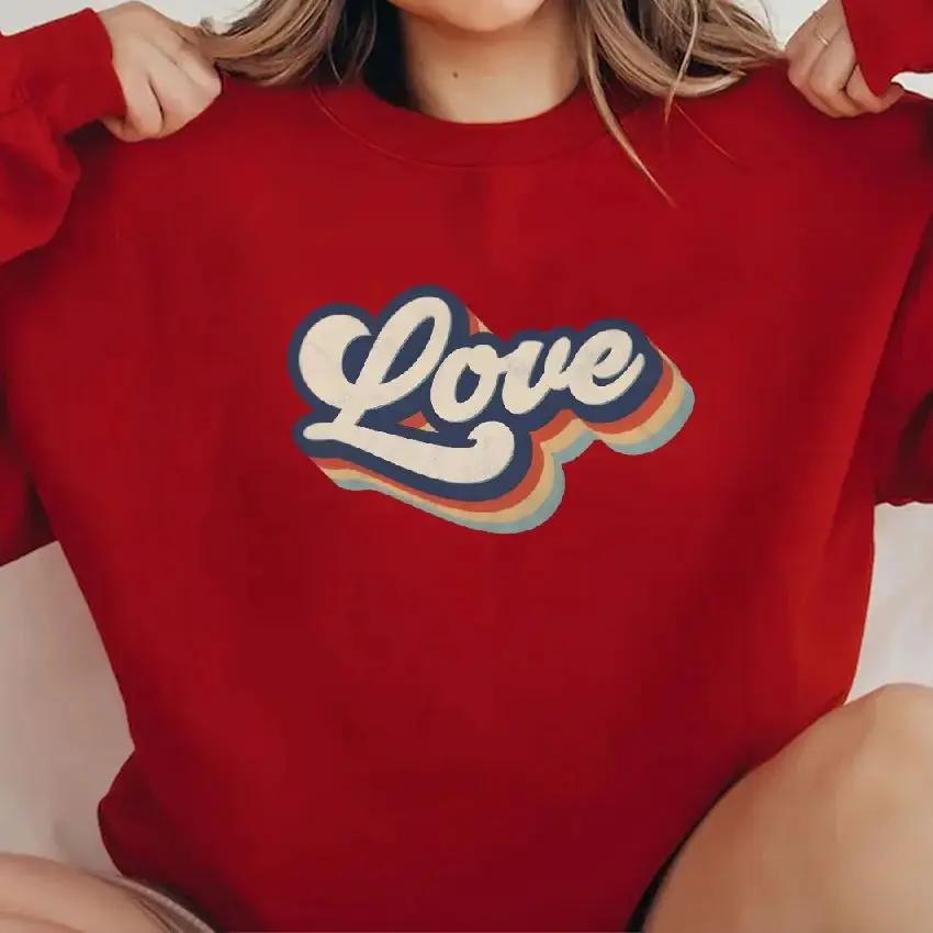 

Retro Color Love Letters Printing Sweatshirt Vintage Graphic Hoodies Y2K Casual Daily Wear Unisex Versatile Stylish Pullover