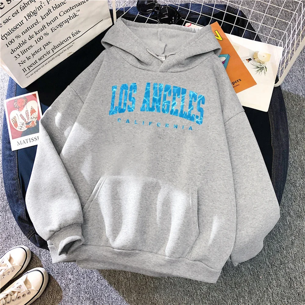 Fashion Los Angeles California Sea Surface Ripple Design Women Hoodies Novelty Hooded Casual All Match Clothes Warm Streetwear