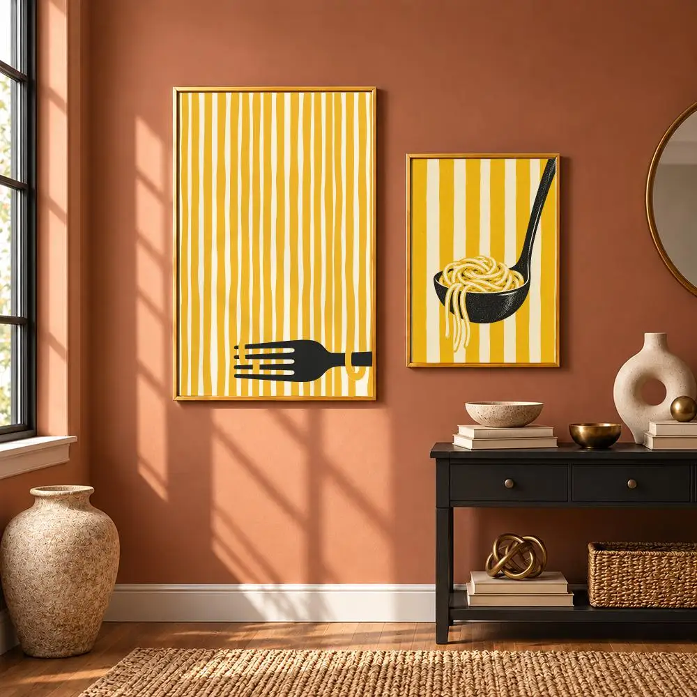 Playful Pasta Fork Poster Art Wall Stickers & Self-Adhesive Decals for Home, Bedroom & Living Room