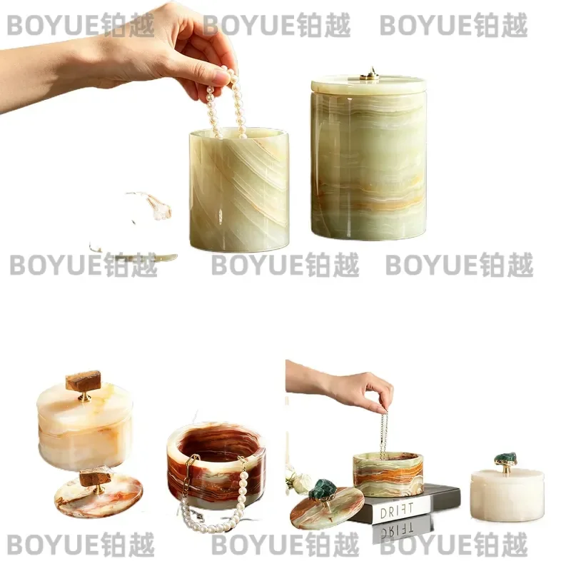 Natural Jade Jewelry Box Luxury Stone Storage Container Desktop Organizer for Rings Earrings Necklace Home Decor Ornament