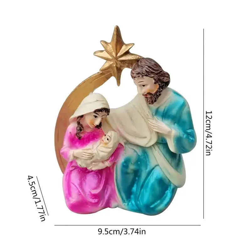 Holy Family Figurine Nativity Tabletop Scenes Resin Handicrafts Sculpture Home Decor Ornament Religious Christmas Decoration