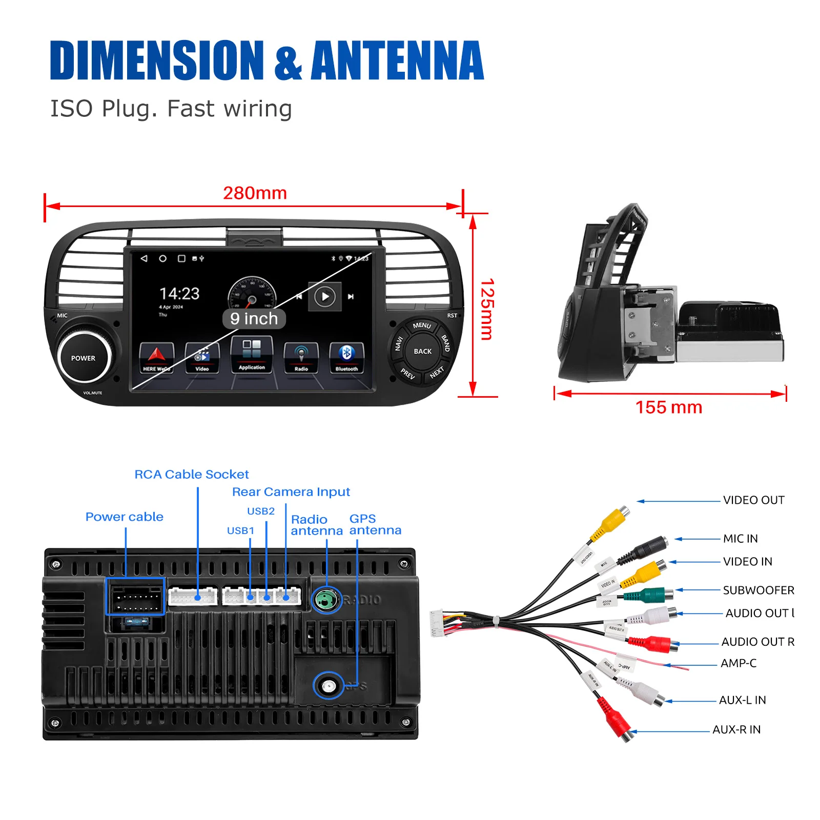 7 "4 + 64 جيجابايت لـ 2010-2015 فيات 500 HD شاشة تعمل باللمس بالسعة أندرويد 14 راديو ستيريو للسيارة نظام تحديد المواقع نافي اللاسلكية CarPlay بلوتوث RDS #6