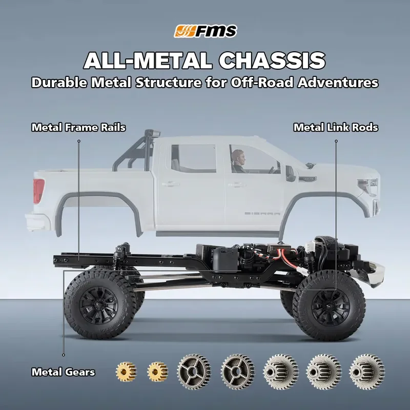 Fms Brand New Fcx18 1/18 Gmc Sierra 2019 White Brushless Version Off-Road Climbing Vehicle Metal Chassis In Stock