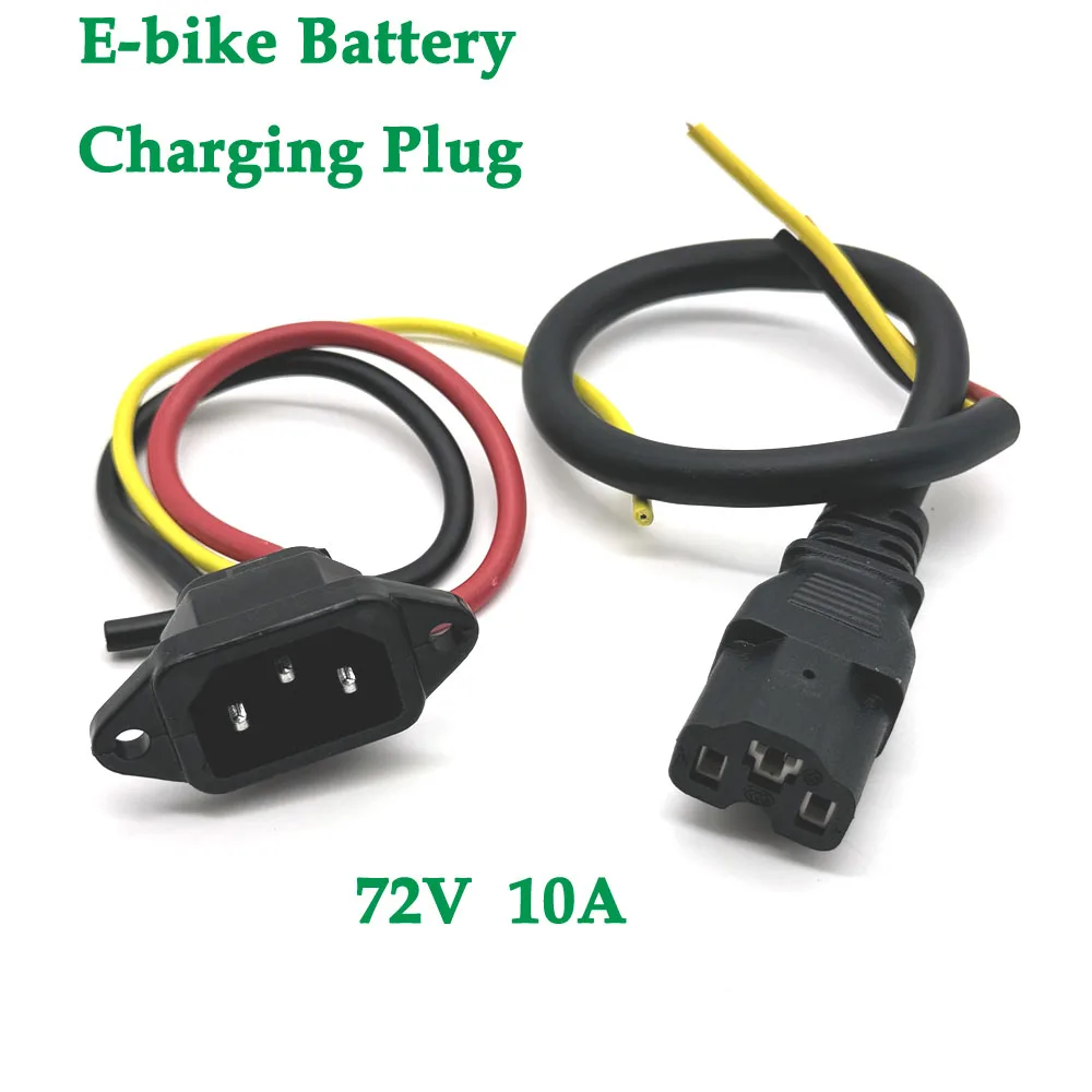 

E-bike Battery Charging Socket Electric Car Connector Charging Plug Universal Three Vertical DC 72V 10A Cable for 60V Vehicle