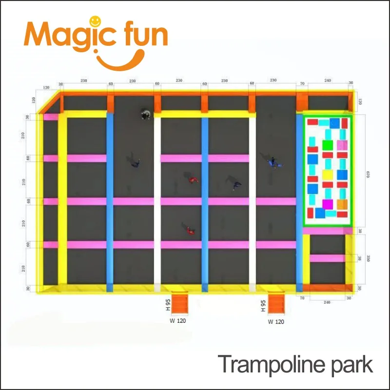 Parque de trampolim interno MAGIC FUN com parede de escalada de quadra de basquete de espuma e equipamento de jogos de diversões mais grande