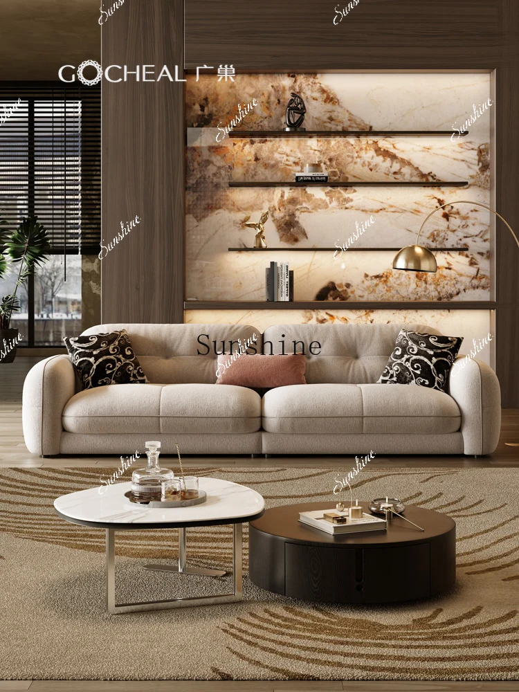 

Fabric Italian retro chenille velvet marshmallow straight row sofa living room small apartment FT