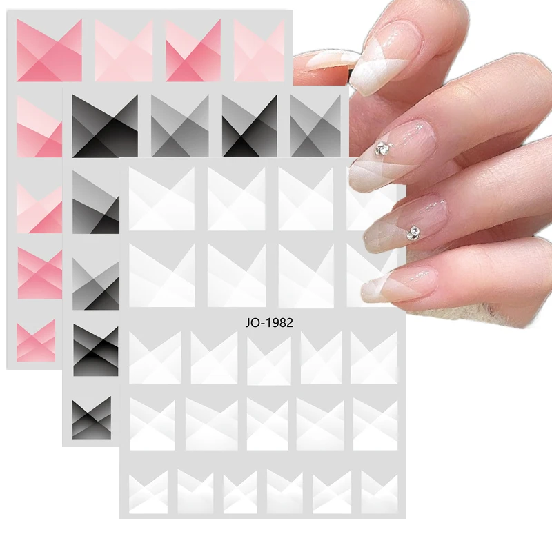 

3D Back Glue Nail Stickers French Line Shiny White Oblique Strip Decals Creative Geometry Beauty Nail Art Decals