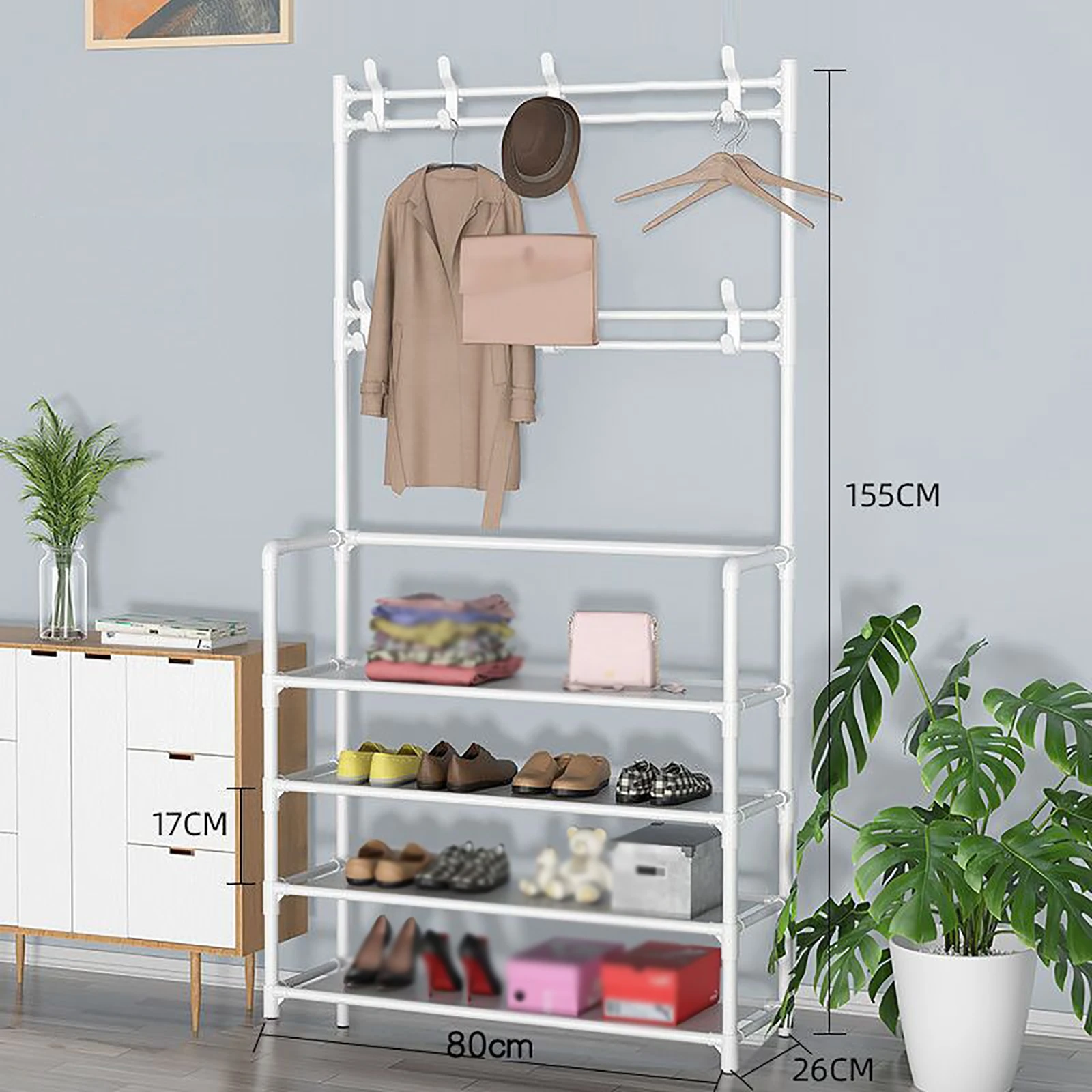 Imagem -03 - Camadas 80cm Chão Cabolsa e Chapéu Rack Cabide e Sapato Rack Integrado Prateleira de Armazenamento Doméstico Grande Espaço para Armazenamento 4