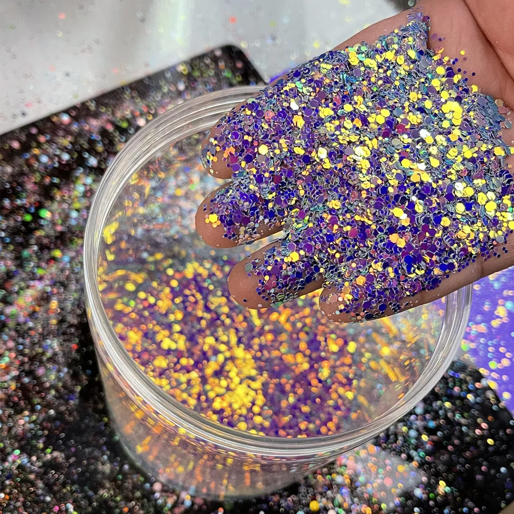 50g/bag Nail Glitter Flakes Mix-Hexagon Holographic Sparkly Powder Mermaid Flakes Glitter Sequin Epoxy Resin Nails Accessory