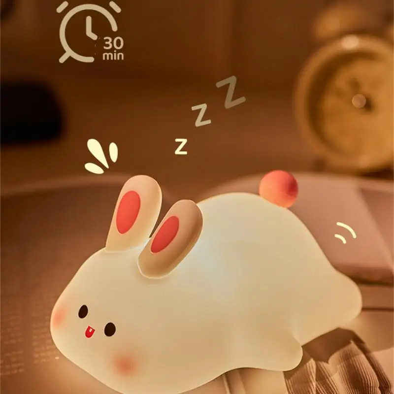 Pat Light Long Lasting Battery Life Skin-friendly Material Soft Light Timing Function Cute Rabbit Shape Smooth Night Light