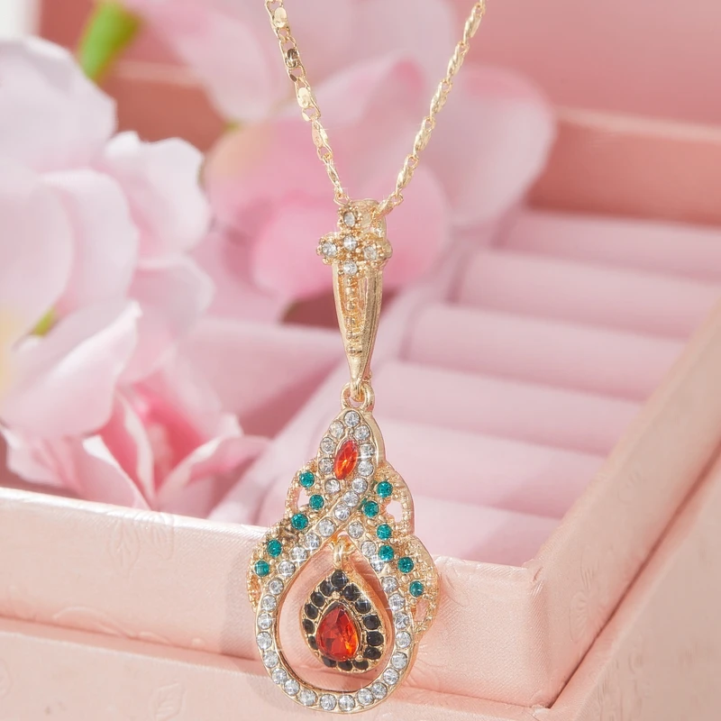 الاتجاه الجديد كريستال زهرة قلادة قلادة المرأة زركون ارتفع الذهبي العرقية العروس قلادة موضة خمر مجوهرات هدايا #6