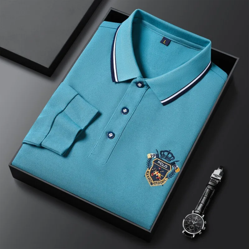 Polo de manga larga para hombre, camiseta informal con bordado, versátil, transpirable, a la moda, novedad de 2023