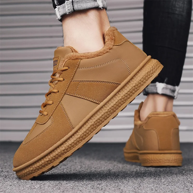 

Зимняя мужская хлопковая обувь на шнуровке, модная уличная нескользящая пушистая обувь, уличная теплая уютная мужская обувь на платформе, повседневные меховые кроссовки