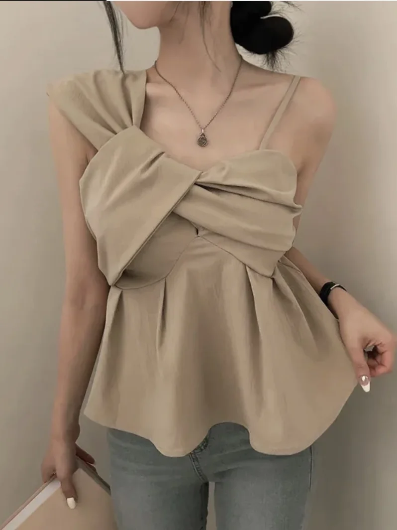 Elegancki Design Zmysłowa Damska Kamizelka Letnia Nowość Czysta Urok Wyszczuplający Asymetryczny Uniwersalny Top na Ramiączkach Modny Do Pracy S...