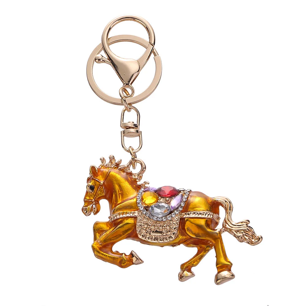 New Little Horse Car Keychain Diamond Painting Keychain Metal Cute Men's And Women's Bag Pendant Key Chain Gift Car Accessories