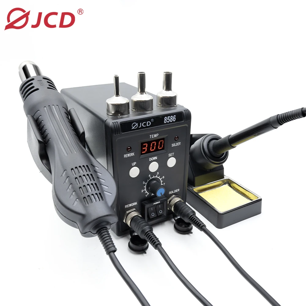 

JCD 8586 Hot Air Gun Solder Iron 2-in-1 Adjustable Temperature Soldering Station Digital Display IC Mobile Phone Repair SMD Tool