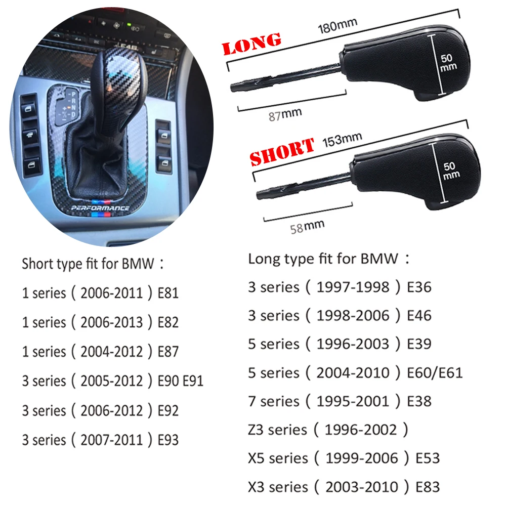 Automatic Gear Shift Knob With Alcantara For BMW E39 E46 E53 E60 E61 E63 E64 E83 E81 E82 E87 E90 E91 E92