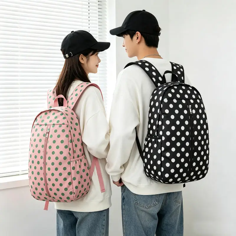 Polka Dot Backpack Waterproof Student School Bag Men Women Casual Travel Rucksack Side Pocket Lightweight Backpack Mochila