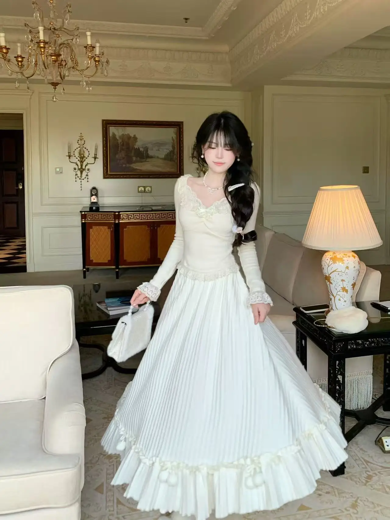 الشتاء الحلو أنيقة متماسكة 2 قطعة مجموعات امرأة Y2k مثير الدانتيل تصميم لطيف معطف شتاء دعوى الإناث الأميرة الكورية الملابس الشعبية #3