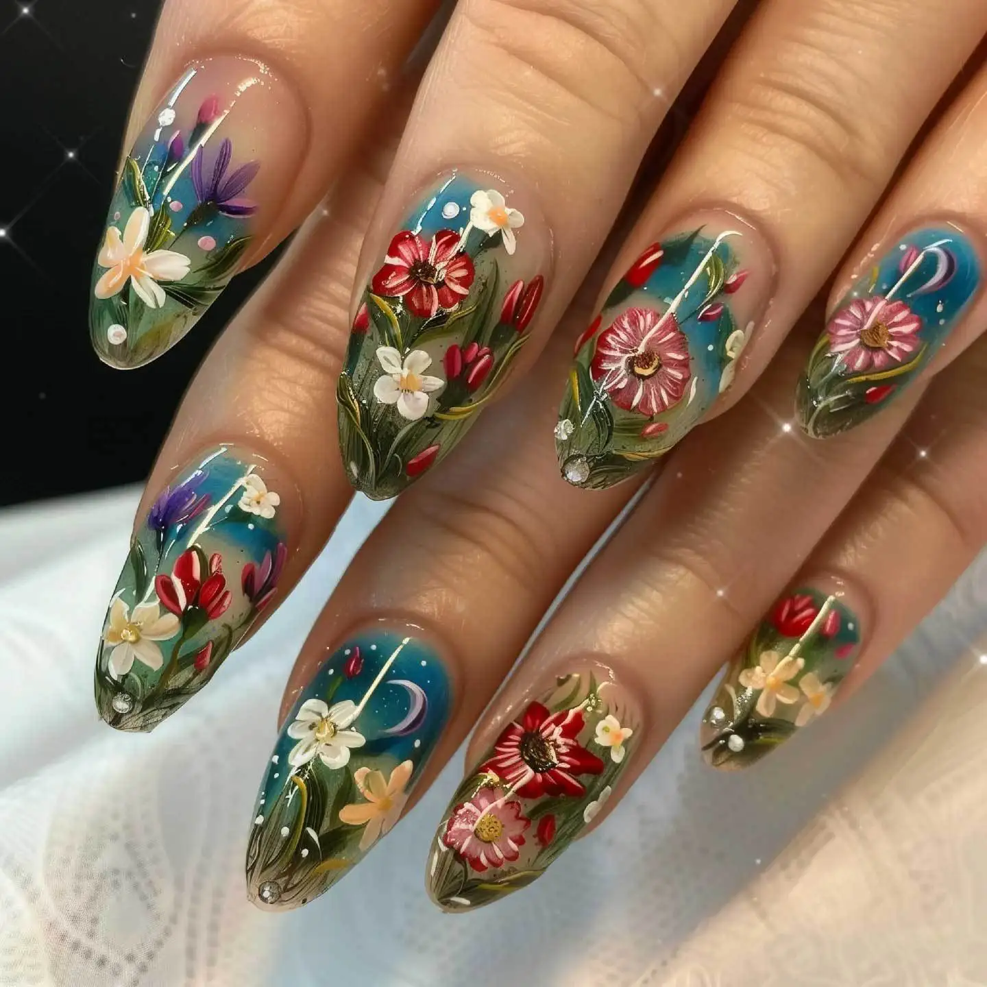 24 قطعة الزهور خمر اللوز عصا على الأظافر كاذبة غطاء كامل الأخضر التدرج الفرنسية الأظافر وهمية للنساء يمكن ارتداؤها مسمار نصائح التصحيح #1