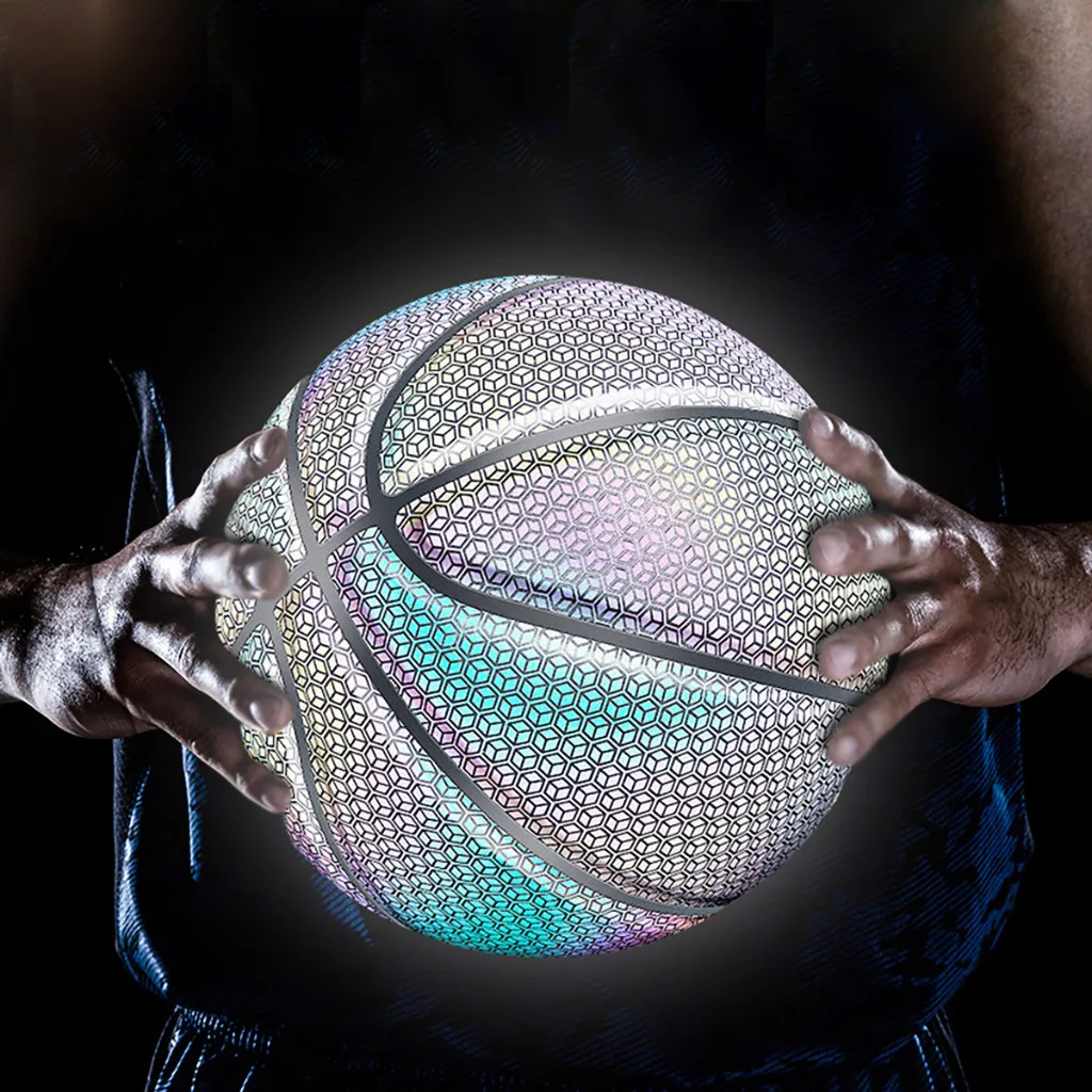 Basketball Holographic Glowing Reflective Basketball Luminous Glow Basketballs Gifts Toys Perfect For Indoor Outdoor Night Game