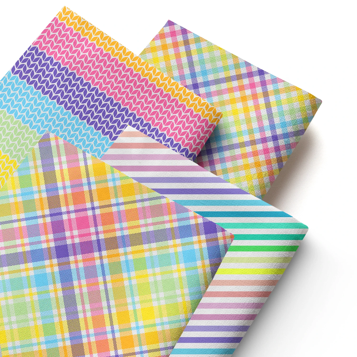 Pre-cut 4pcs/Set Polyester Quilting Fabric Fat Quarter Bundle 7.87x7.87inch(20x20cm) Rainbow Color Grid Geometric