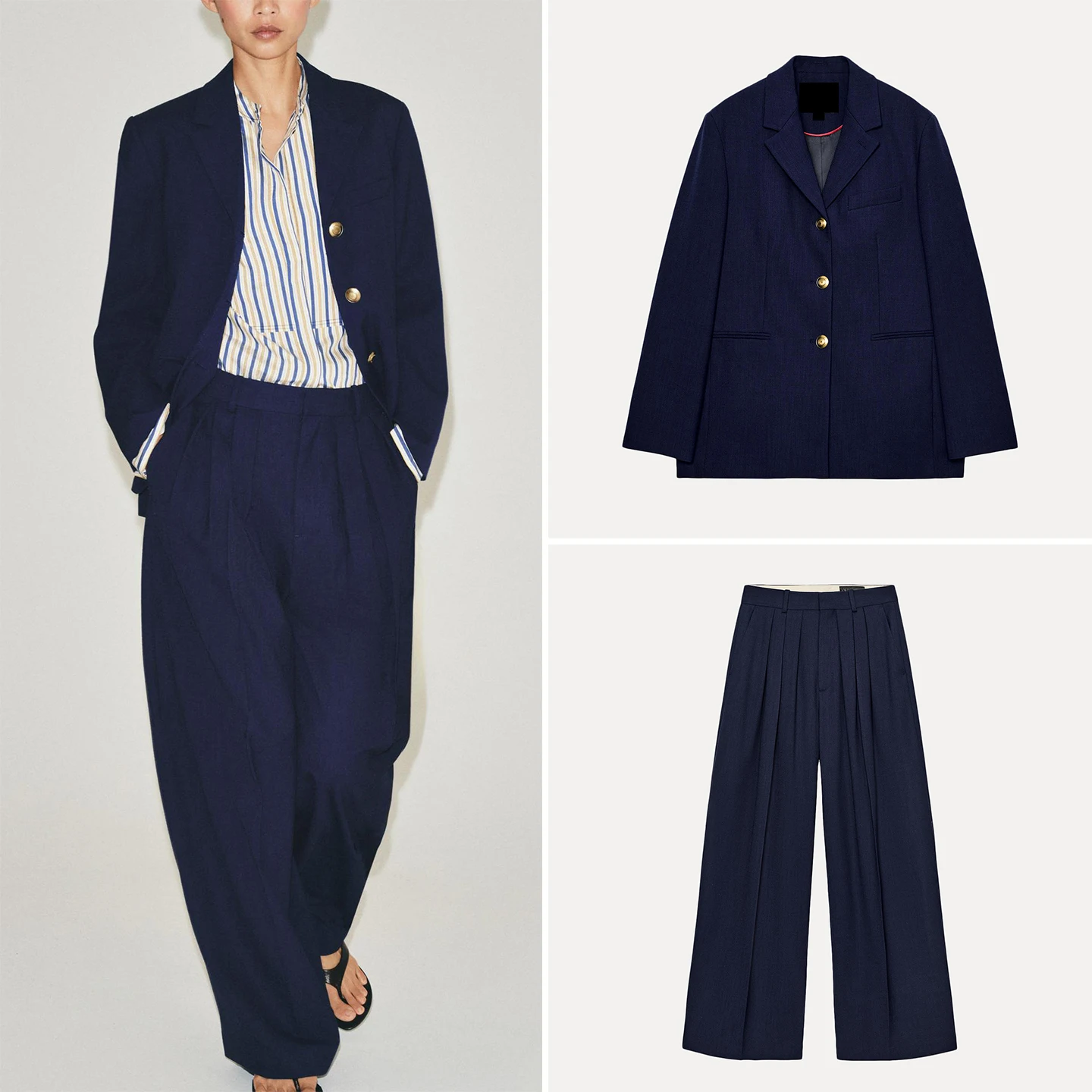 Women's Fashion Suit Set with Button Decorated Wide Leg Pants And Coat Collar Stand up Style Autumn Collection Zadata Brand