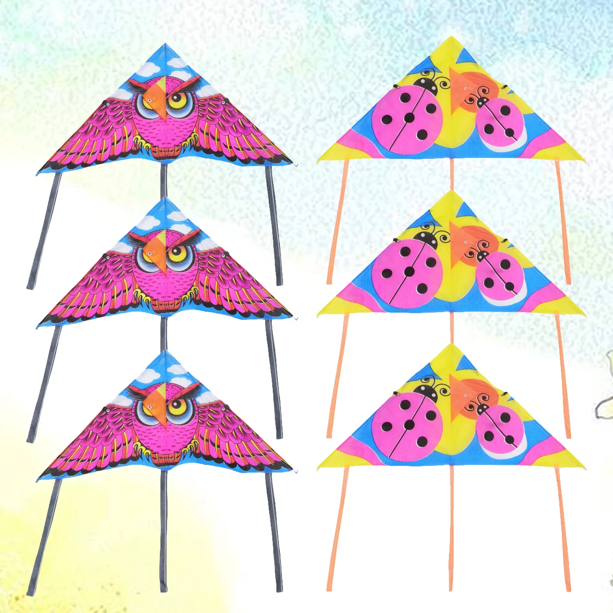 

10 pcs 60Cm Windproof Kite Outdoor Triangle Flying For Kids Bright Owl Ladybug Design Silk Fabric No Cord Included