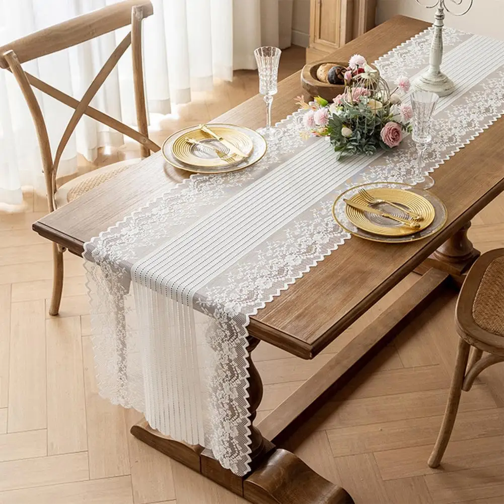 Soft Breathable Table Runner Lace Table Runner Hollow Out Placemat Set Wrinkle-free Decorative Tablecloth for Dining Buffet