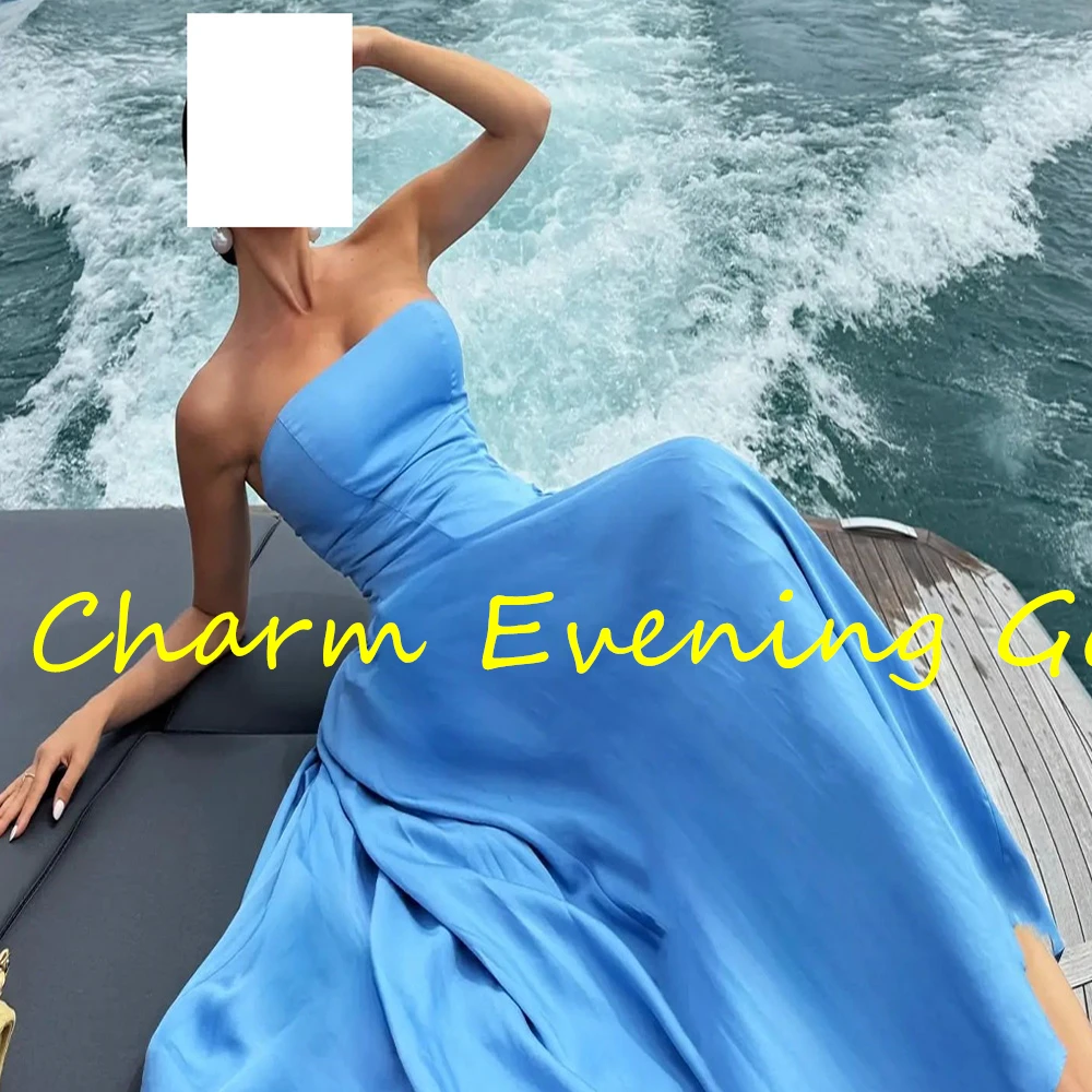 Modern A-Line Floor Length Strapless Jersey Sleeveless Pleats Evening Dress Fashion Photo Color Custom Size Celebrity Gowns