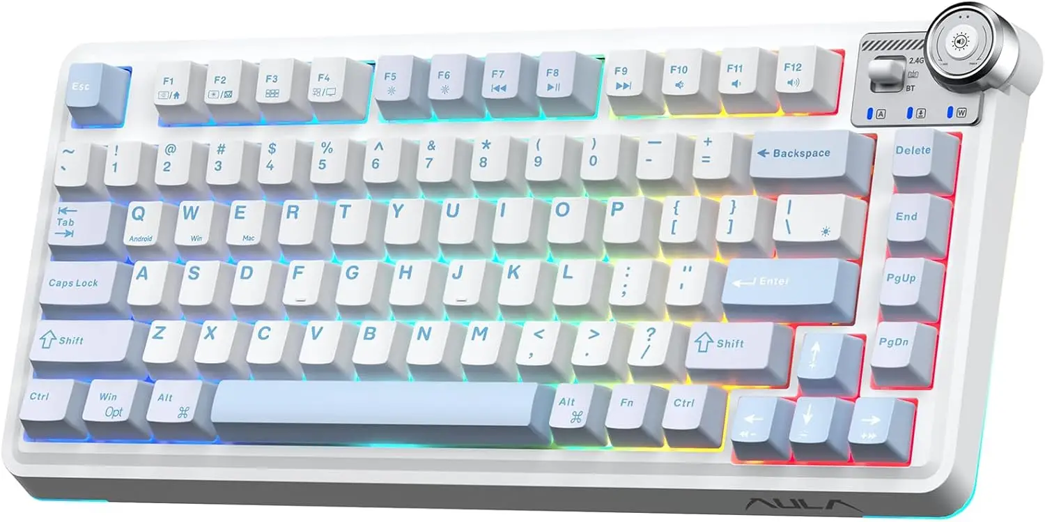 

Aula AU75 75% Беспроводная механическая игровая клавиатура, трехрежимная, RGB-подсветка, колпачки для клавиш из ПБТ, для ПК/PS5/Mac
