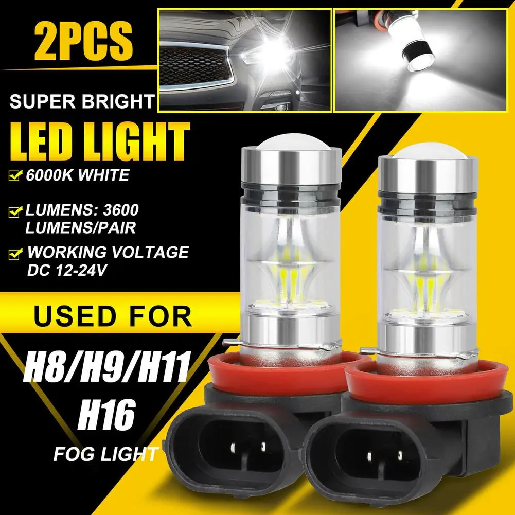 

2pcs H8 H11 H16 LED Driving Light Bulbs High-Power 360-degree Beam Angle 200W 6000K Waterproof Fog Lamp Bulb