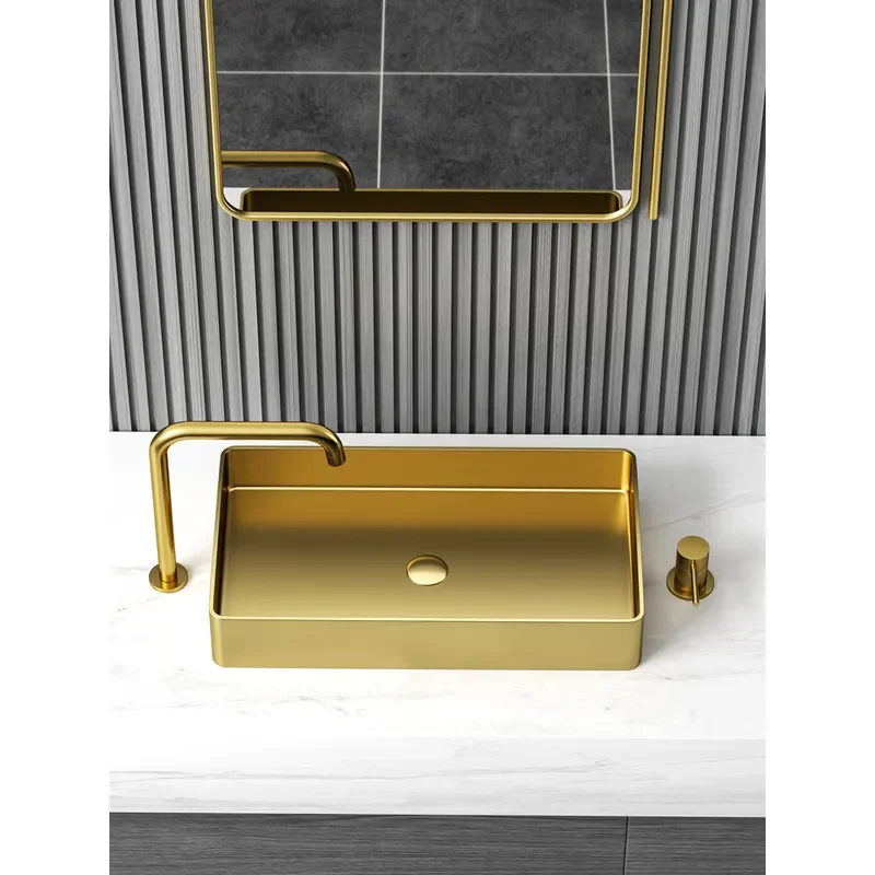 304 stainless steel countertop basin rectangular black washbasin bar bathroom washbasin gold art washbasin