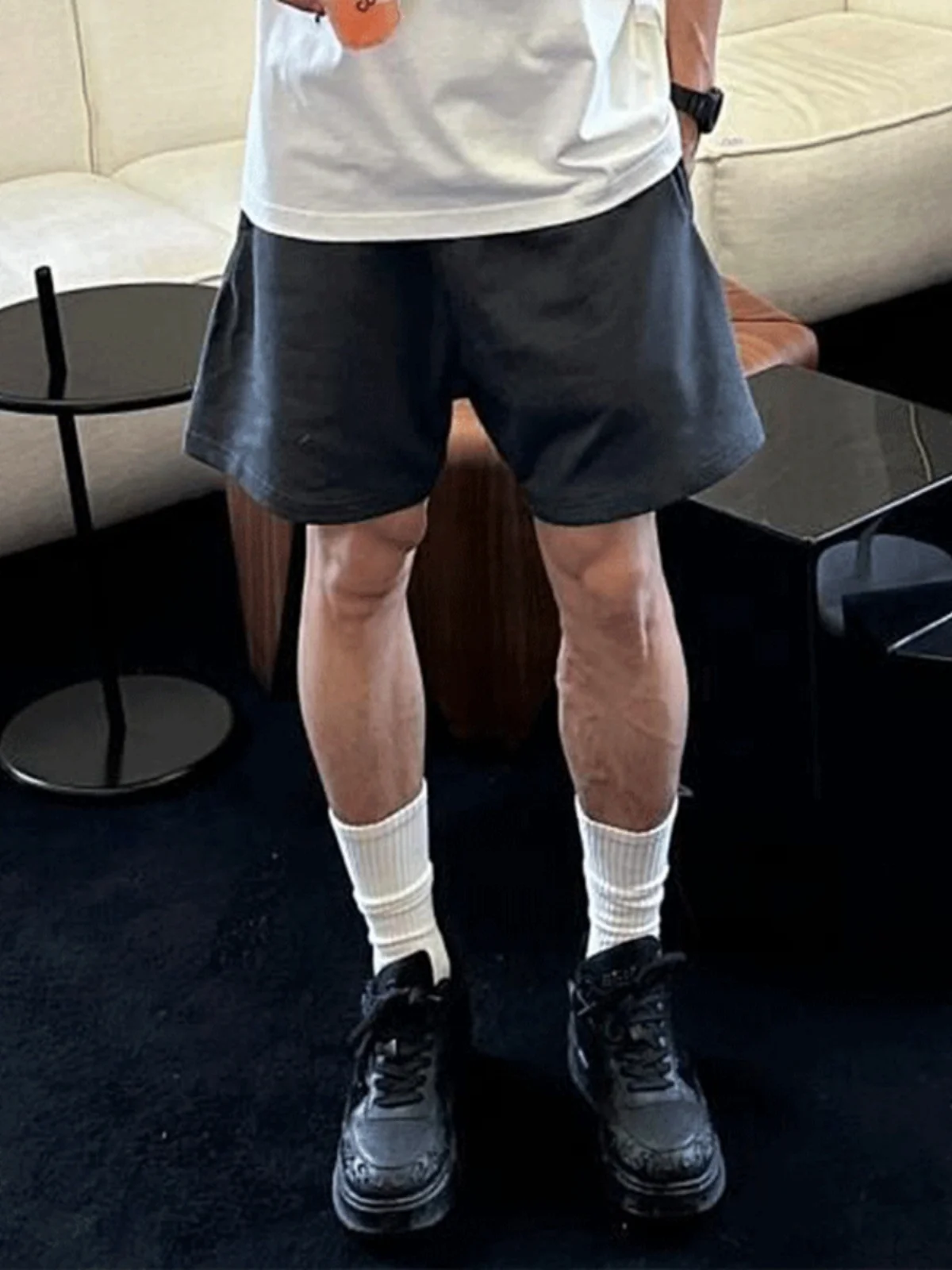 

American Sle Basic Color Baskeall Sports orts Men's Summer Casual Loose Dstring Five-Quarter Pants