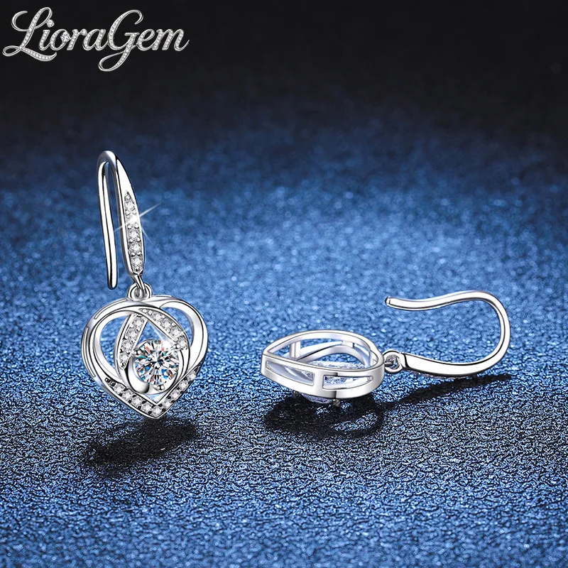 

LioraGem Women's Heartbeat Moissanite Pendant Earrings, 0.3 Carat Heart Moissanite Earrings Platinum PT950 Stamp