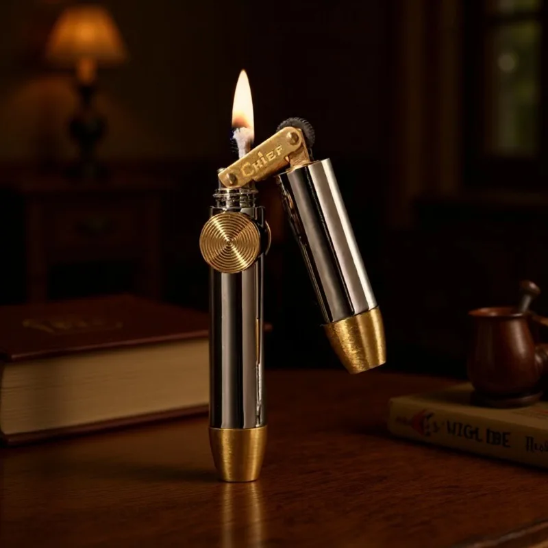 CHIEF Kerosen Grinding Wheel Lighter, Creative Second Generation Nunchaku Mini Compact Old-fashioned Retro Gift for Men